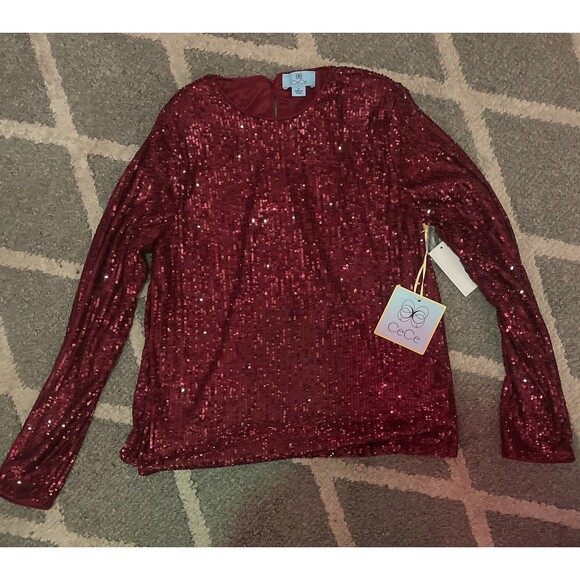 CeCe Sparkle & Shine Shirt Style 7053068 Color 882 Dark Wine - Picture 1 of 12